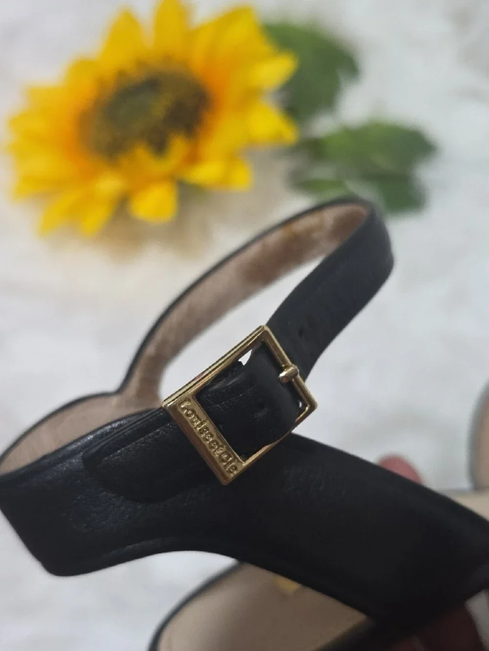 Louise et Cie Black Metallic Textured Pointed Ankle-Strap Heels